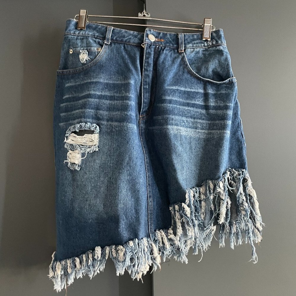 Lush frayed denim asymmetrical jean skirt size medium